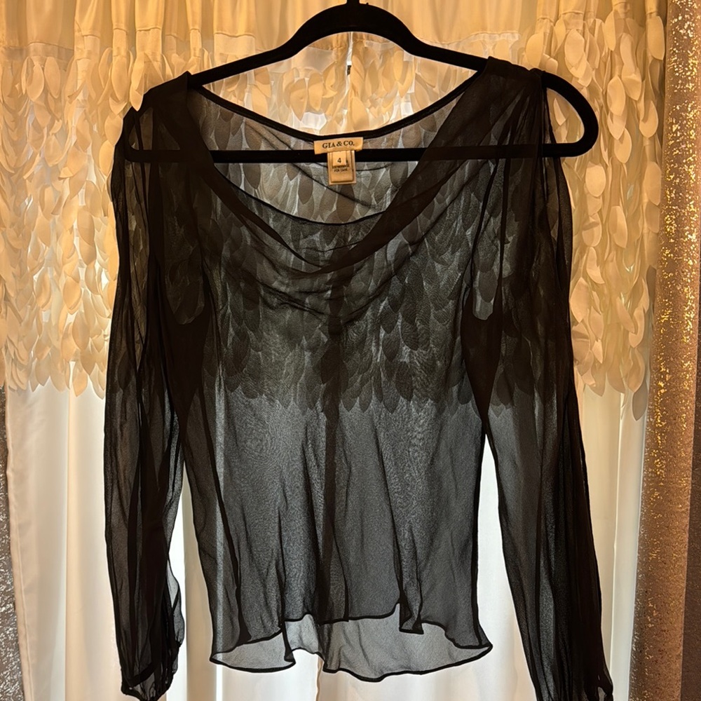 Black Sheer Women's Top with long sleeve slit arms - size 4
